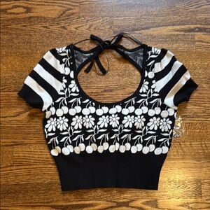 Anthropologie Black and White Floral Women's Top